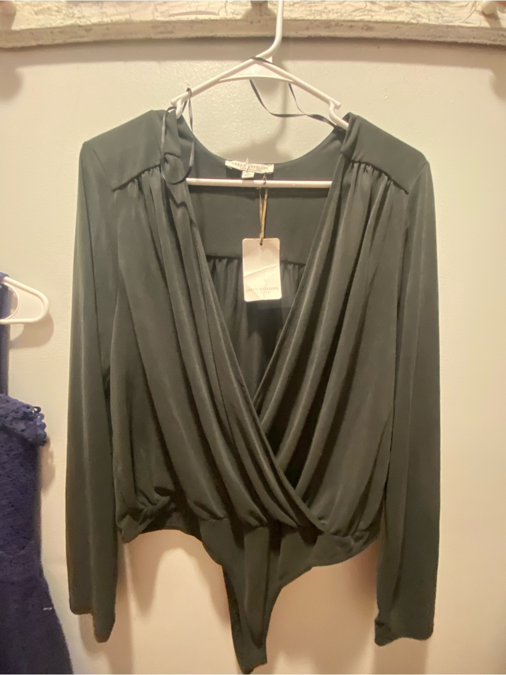 Green Envelope Black Scoop Neck bodysuit